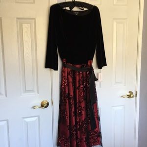 Black velvet dress 14W bottom is red satin & lace